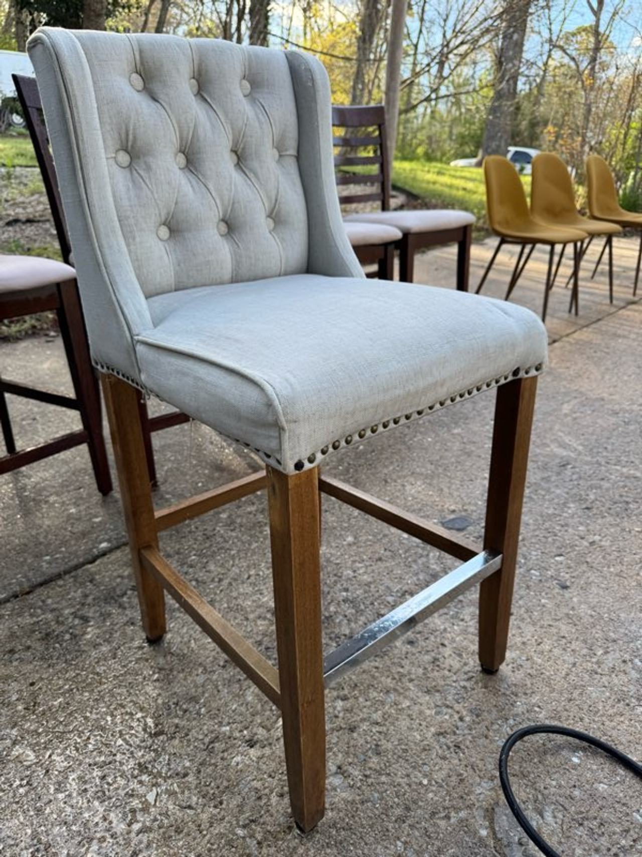 Tufted Wingback Counter Stool with Nailhead Trim