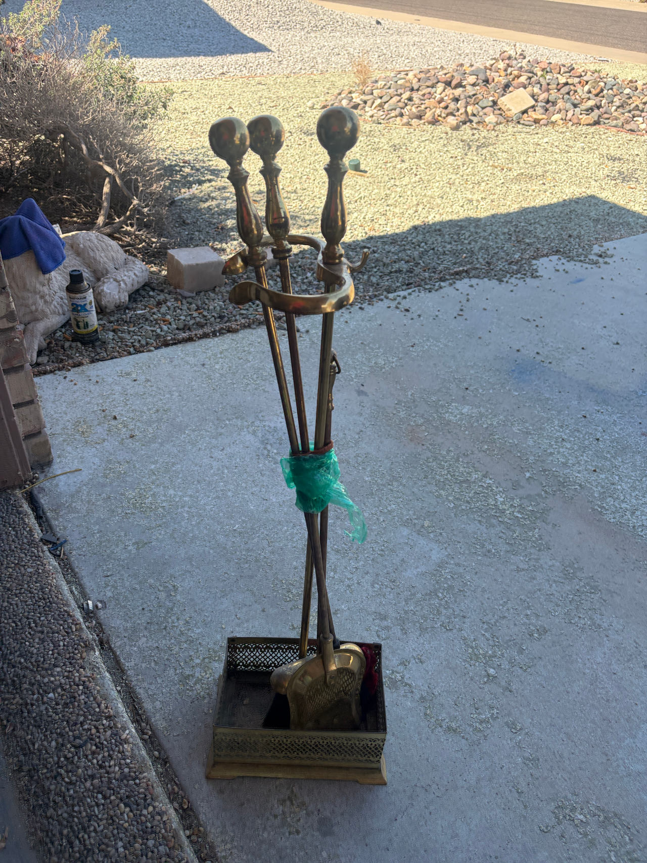 Vintage Brass Fireplace Tool Set with Stand