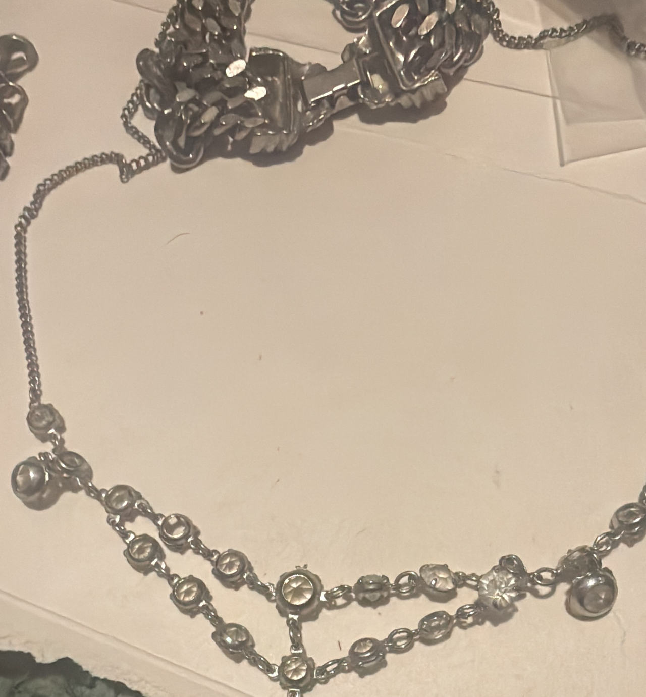 Silver Tone Rhinestone Drop Necklace