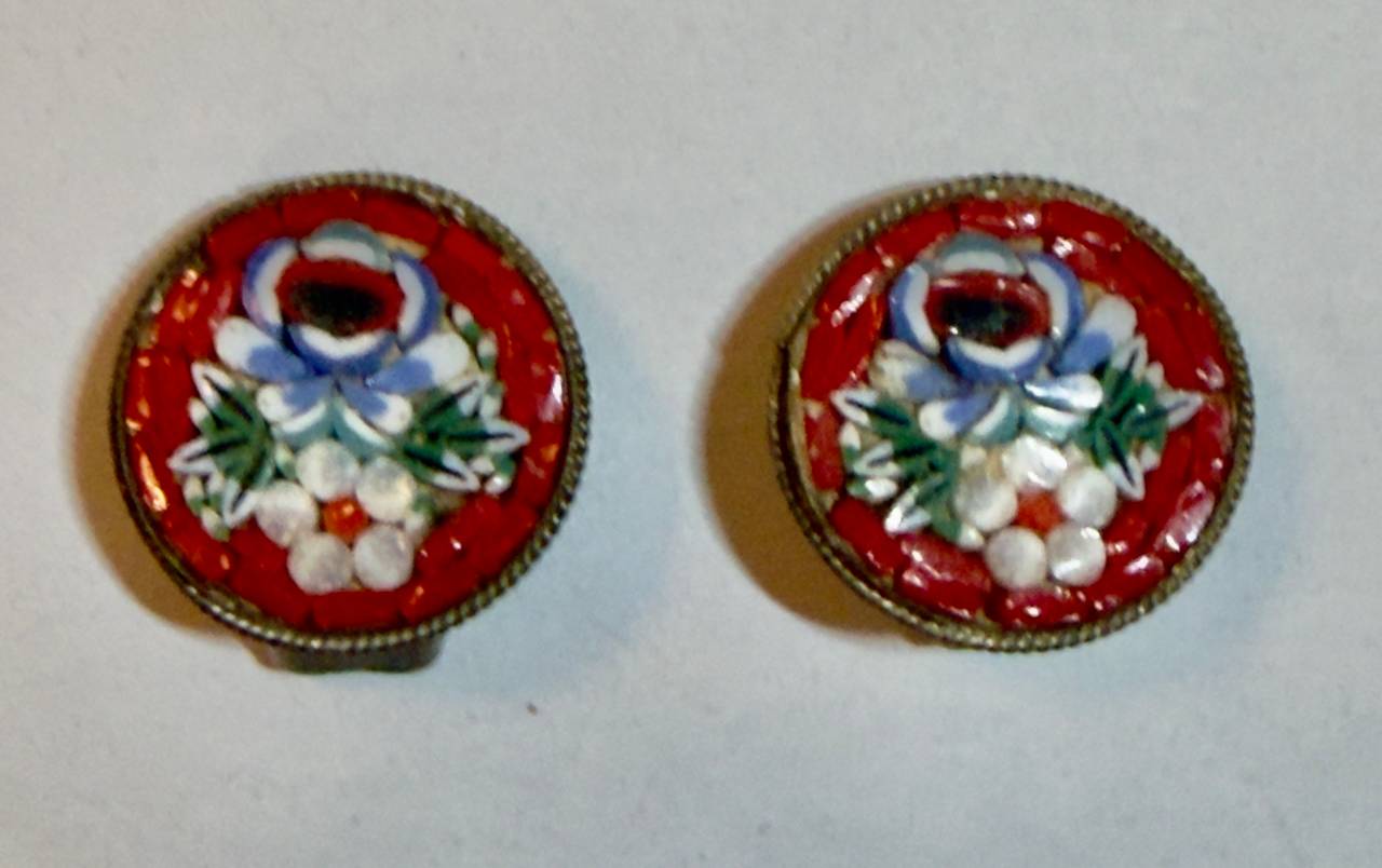 Vintage Italian Micro Mosaic Floral Earrings