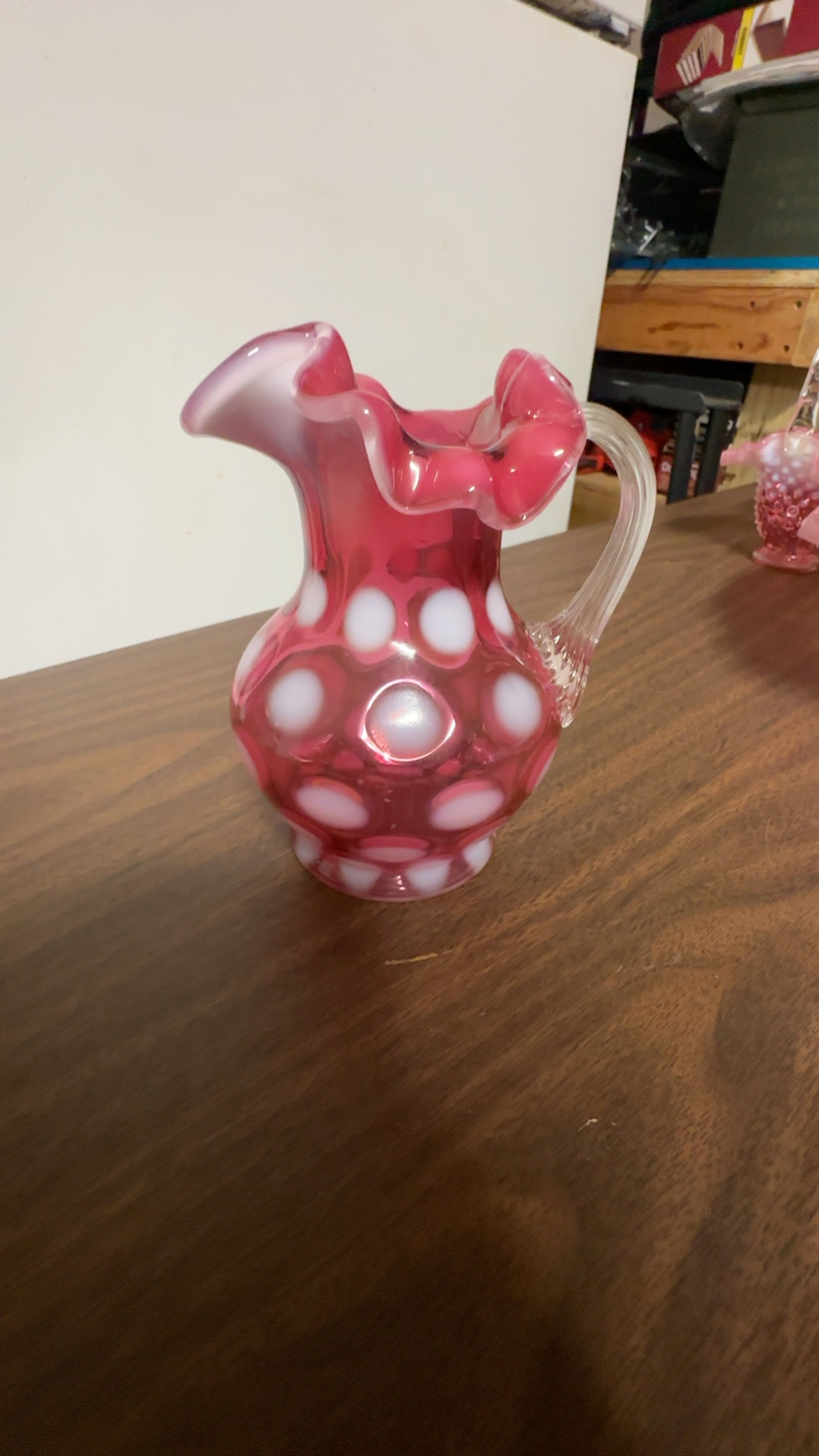 Fenton Cranberry Opalescent Coin Dot Pitcher