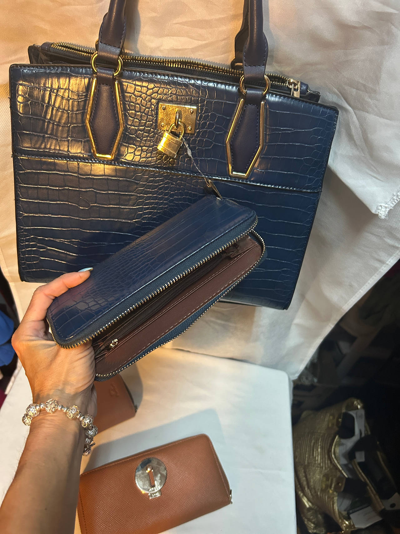 Croc-Embossed Tote Bag and Wallet Set