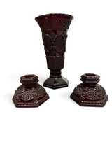 Avon 1876 Cape Cod Ruby Red Glass Vase and Candle Holder Set - Image 4