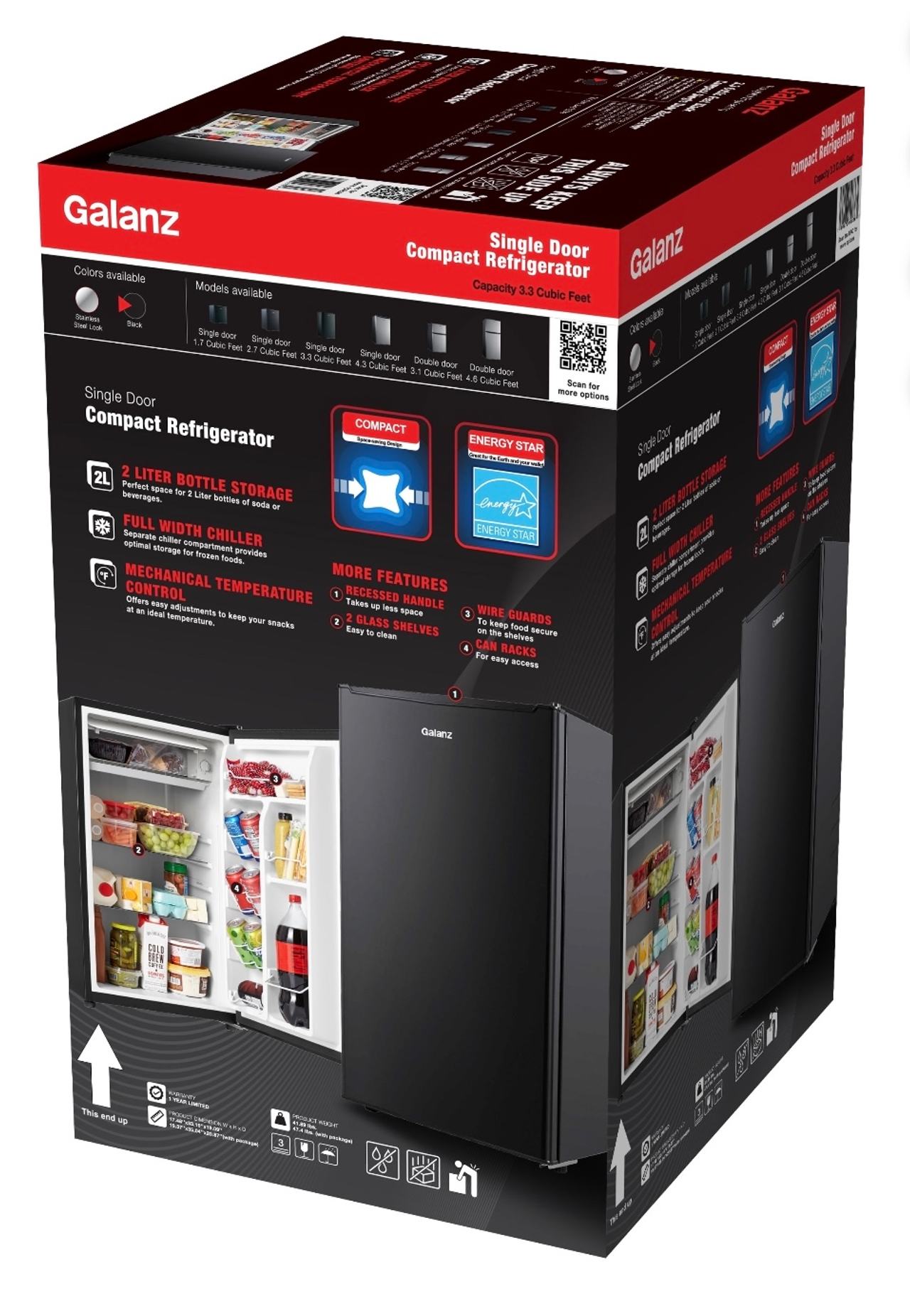 NEW Galanz Single Door Compact Refrigerator 3.3 cu ft Black