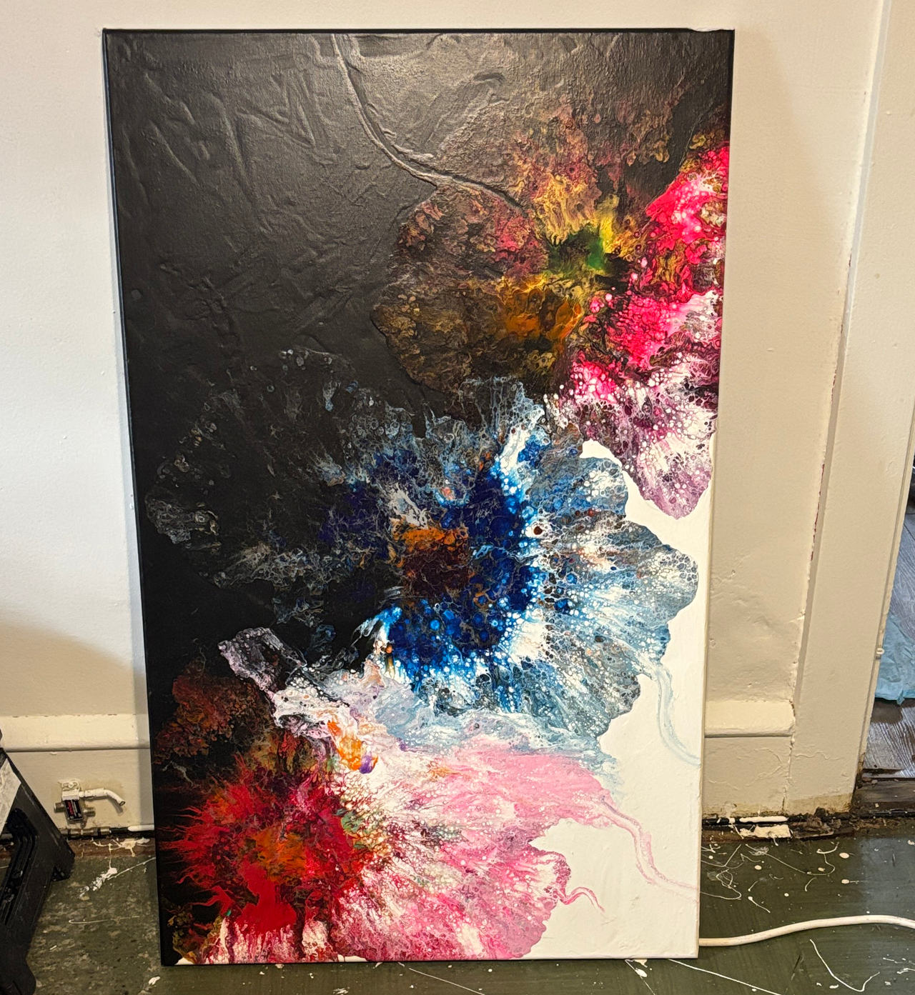Abstract Floral Acrylic Pour Painting on Canvas