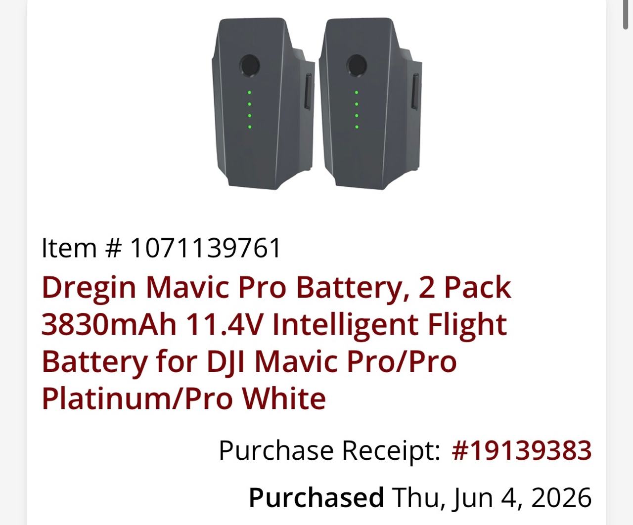 Dregin Mavic Pro Intelligent Flight Battery (2-Pack)