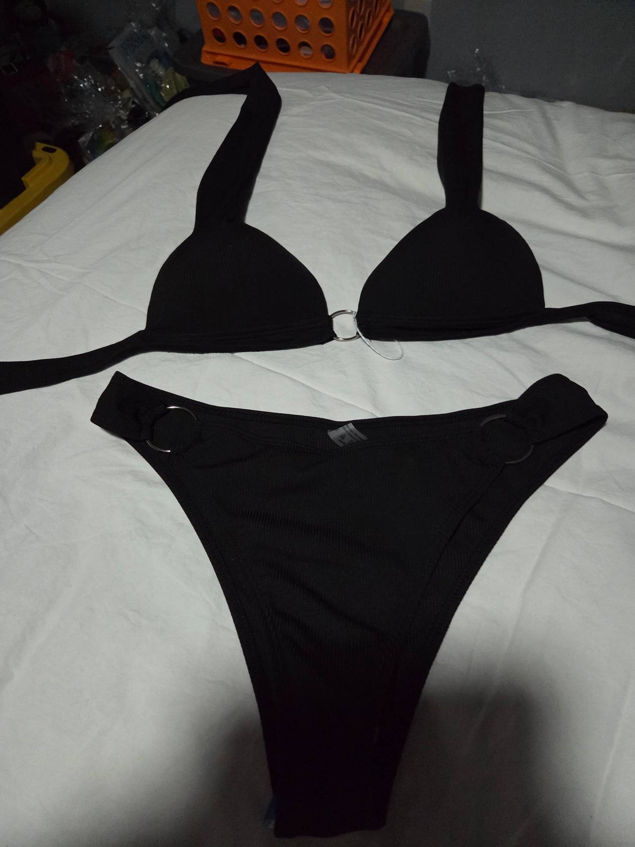 Black Ribbed O-Ring Bikini Set
