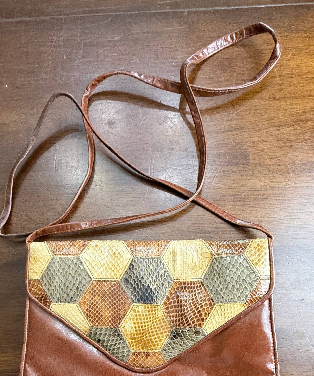 Vintage Snakeskin Patchwork Crossbody Bag