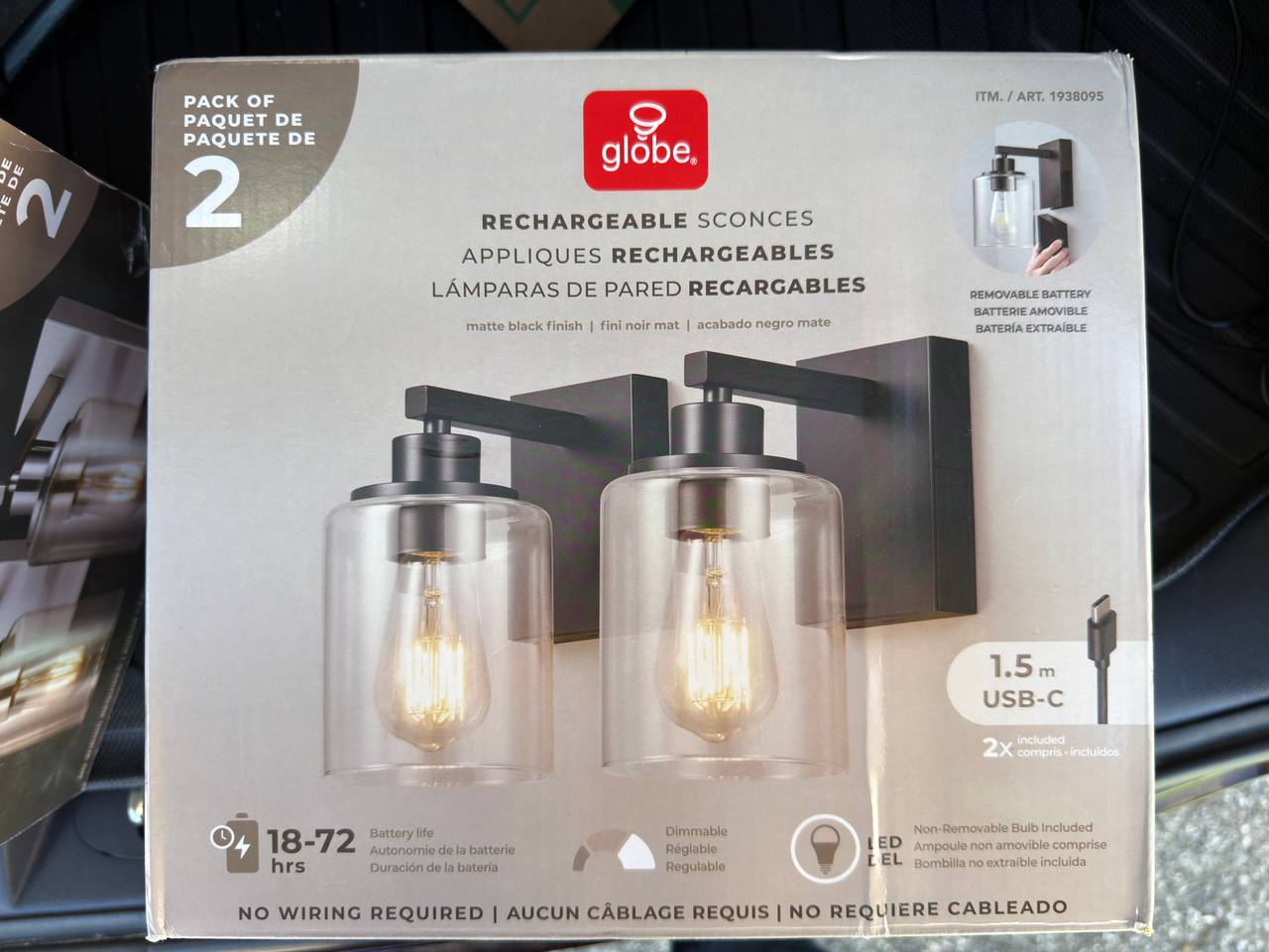 Globe Electric Rechargeable Matte Black Sconces 2-Pack