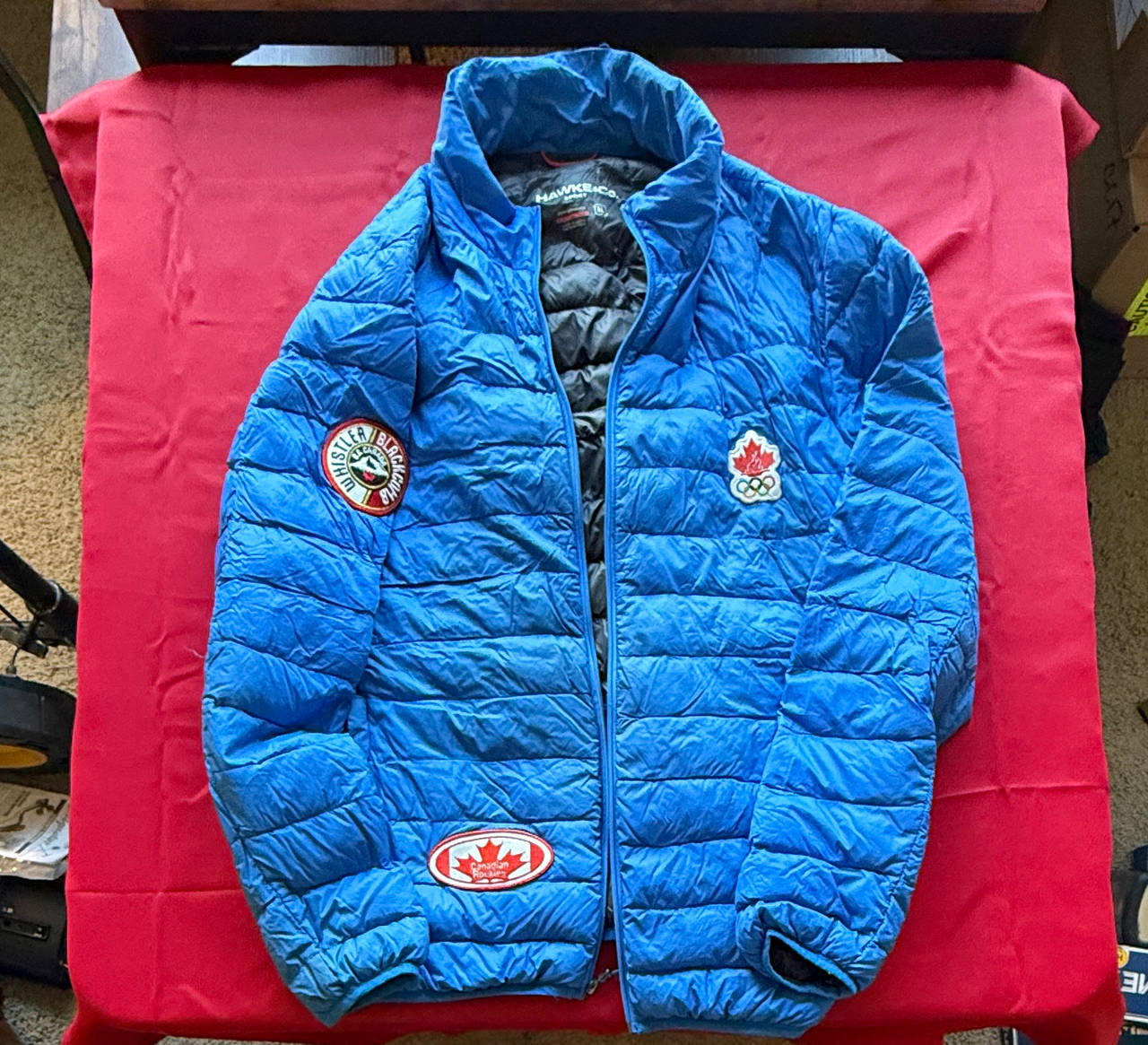 VINTAGE WHISTLER OLYMPICS Hawke & Co. Men's Packable Down Puffer Jacket Sz: XL