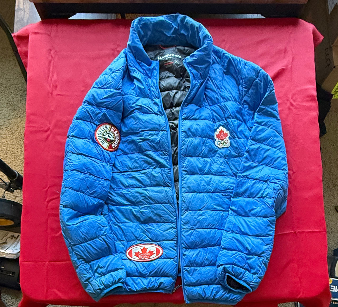 VINTAGE WHISTLER OLYMPICS Hawke & Co. Men's Packable Down Puffer Jacket Sz: XL