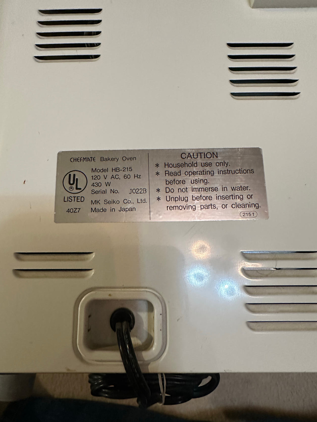 Chefmate HB-215 Bakery Oven Bread Maker