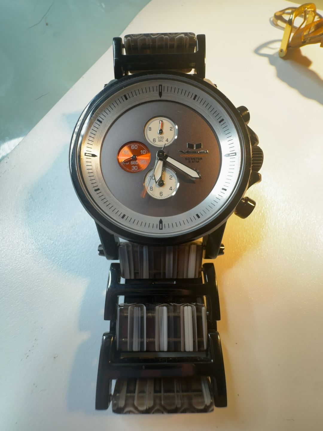 Vestal Plexi Black Leather Chronograph Watch