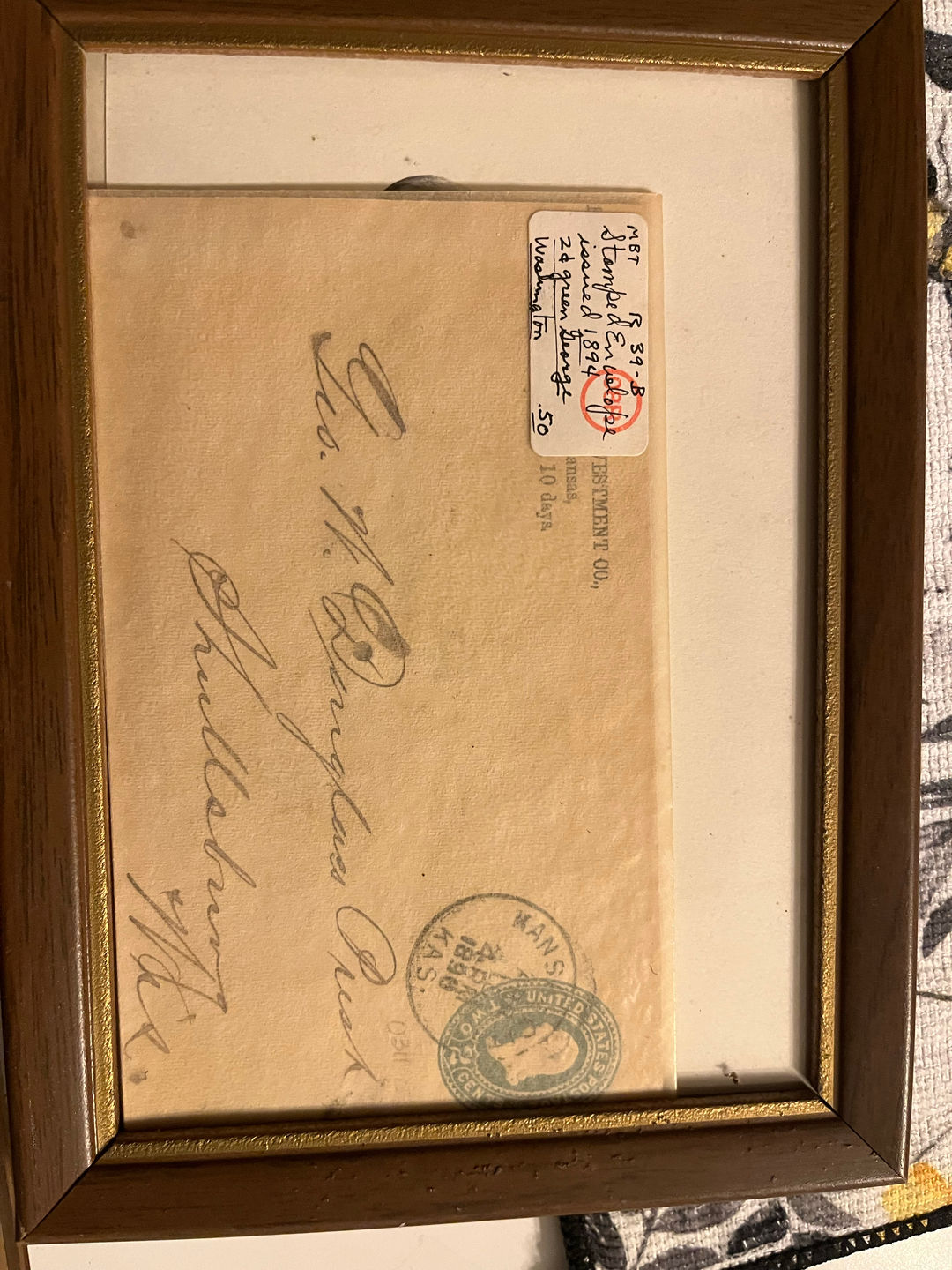 1894 2c Green George Washington Stamped Envelope