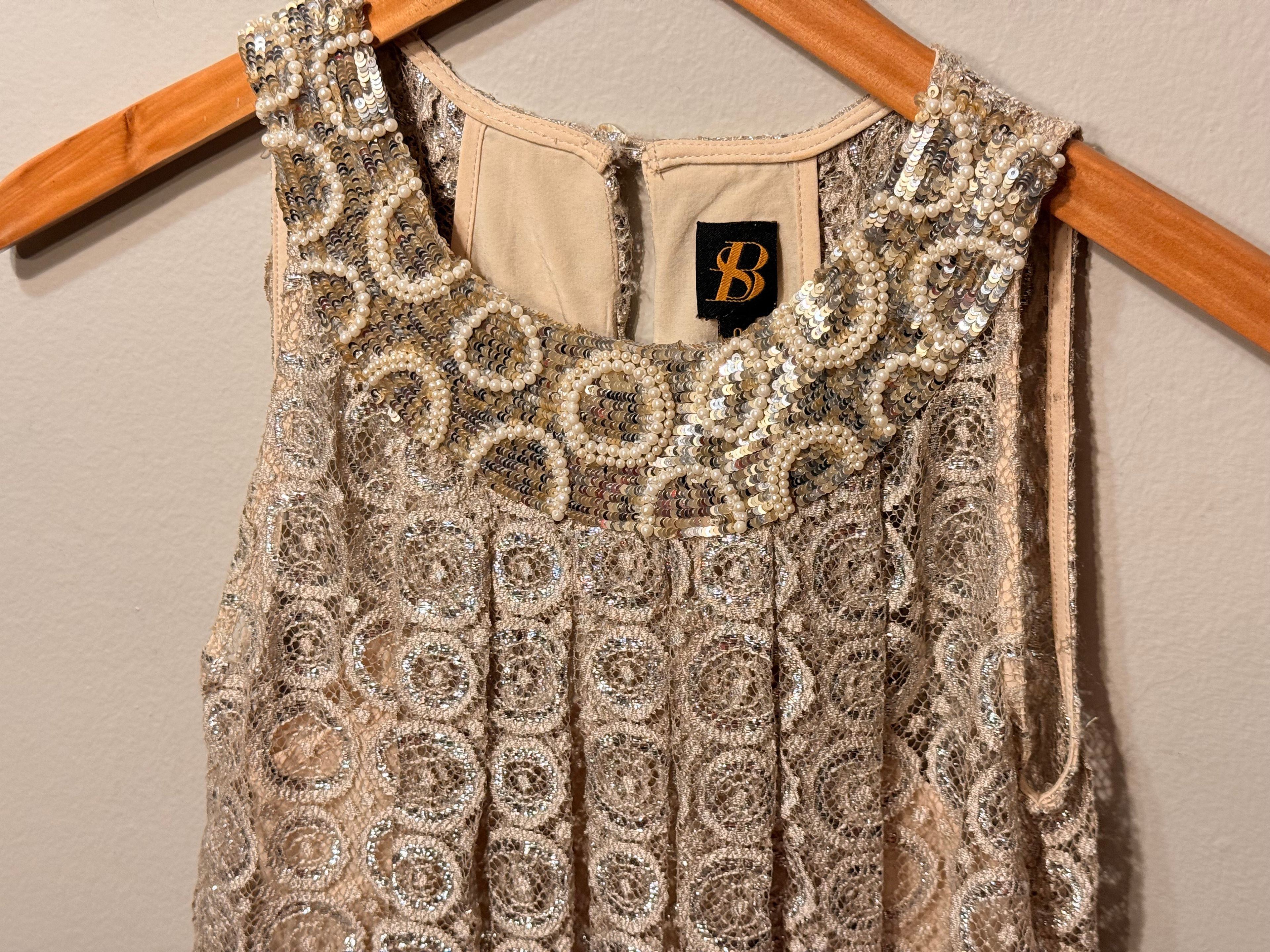 Anthropologie Silver & Gold Lace Dress - Image 5