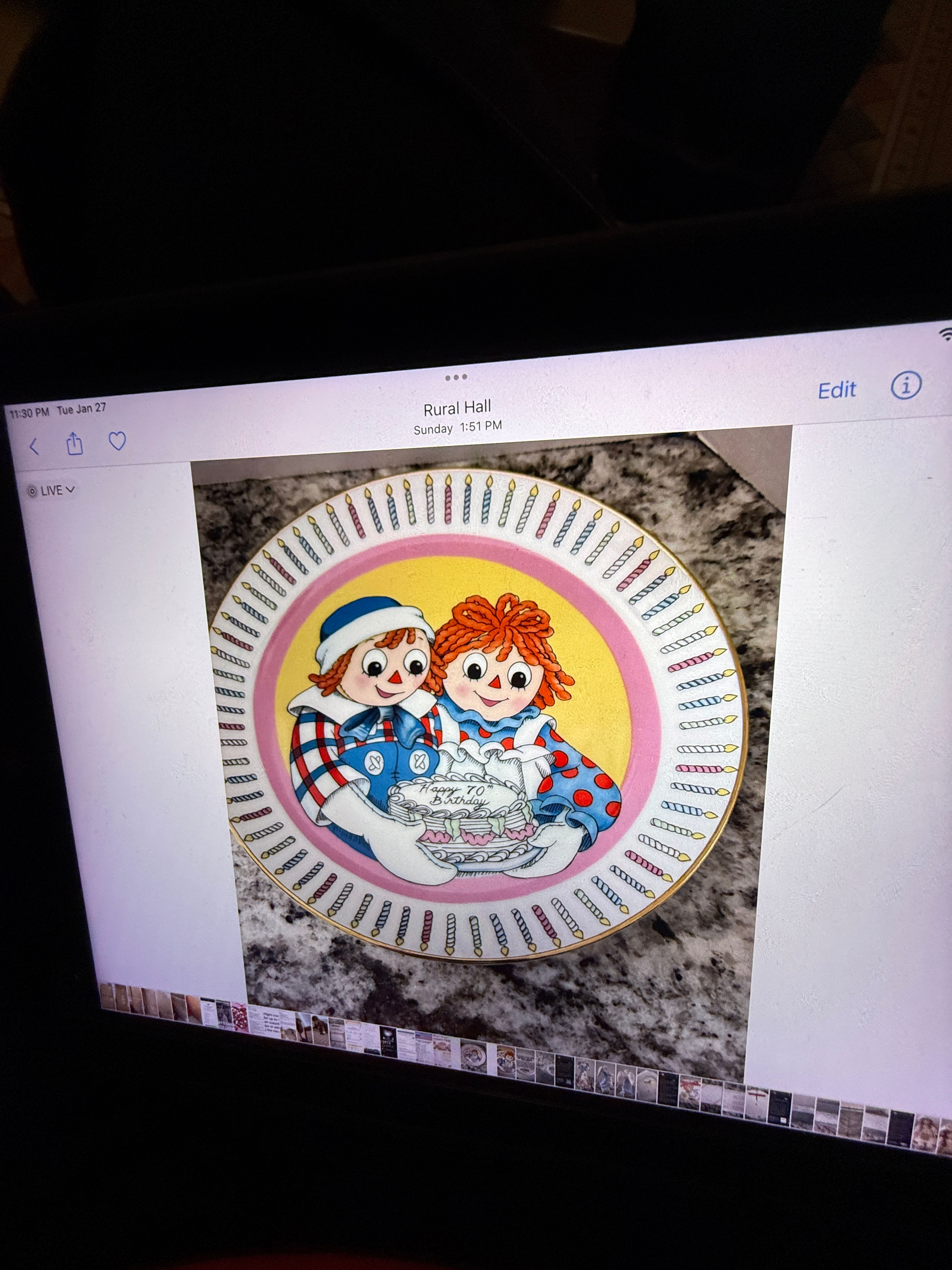Schmid Raggedy Ann & Andy 70th Birthday Commemorative Plate 1985