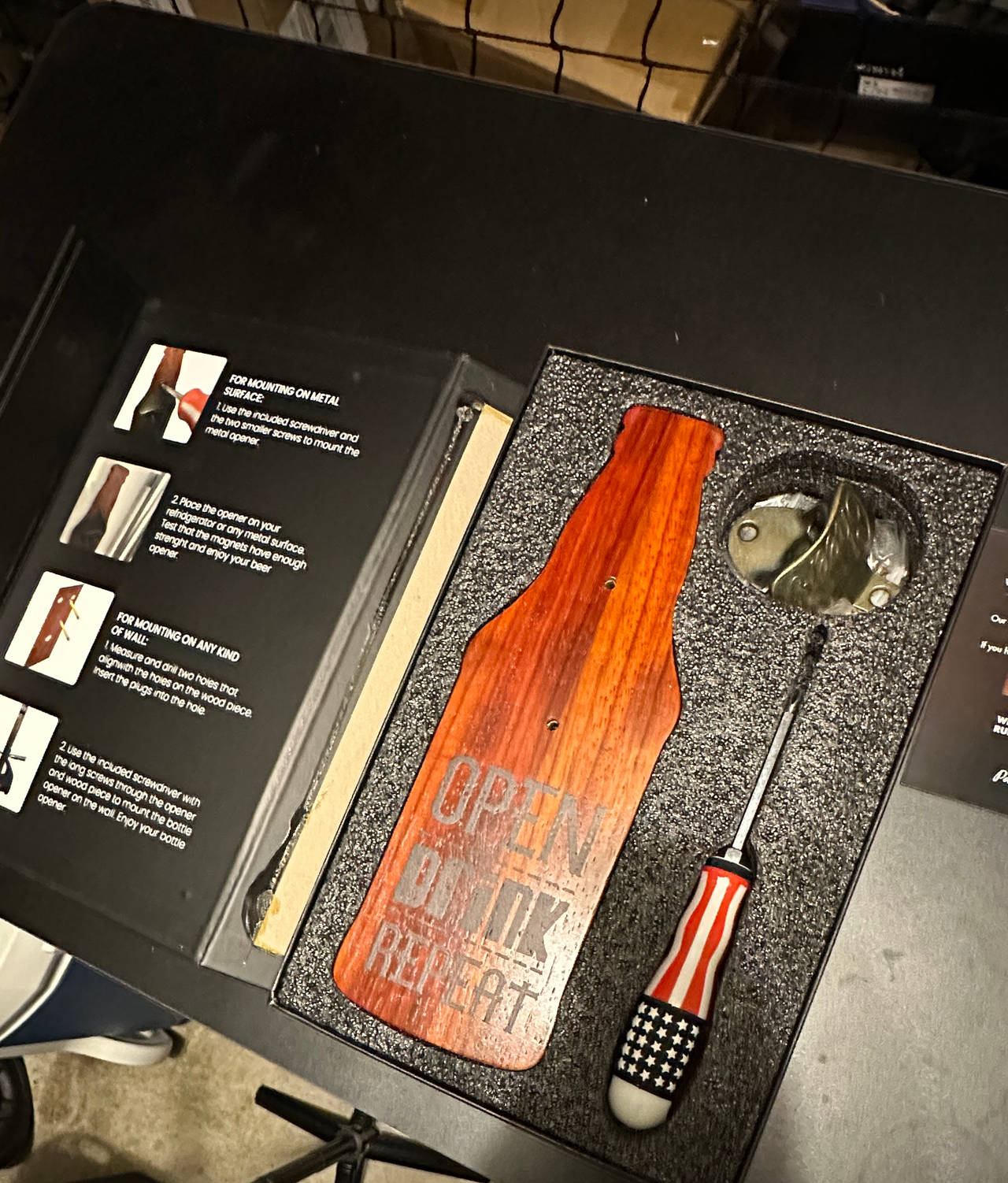 Magnetic Wood Bottle Opener Set with Screwdriver