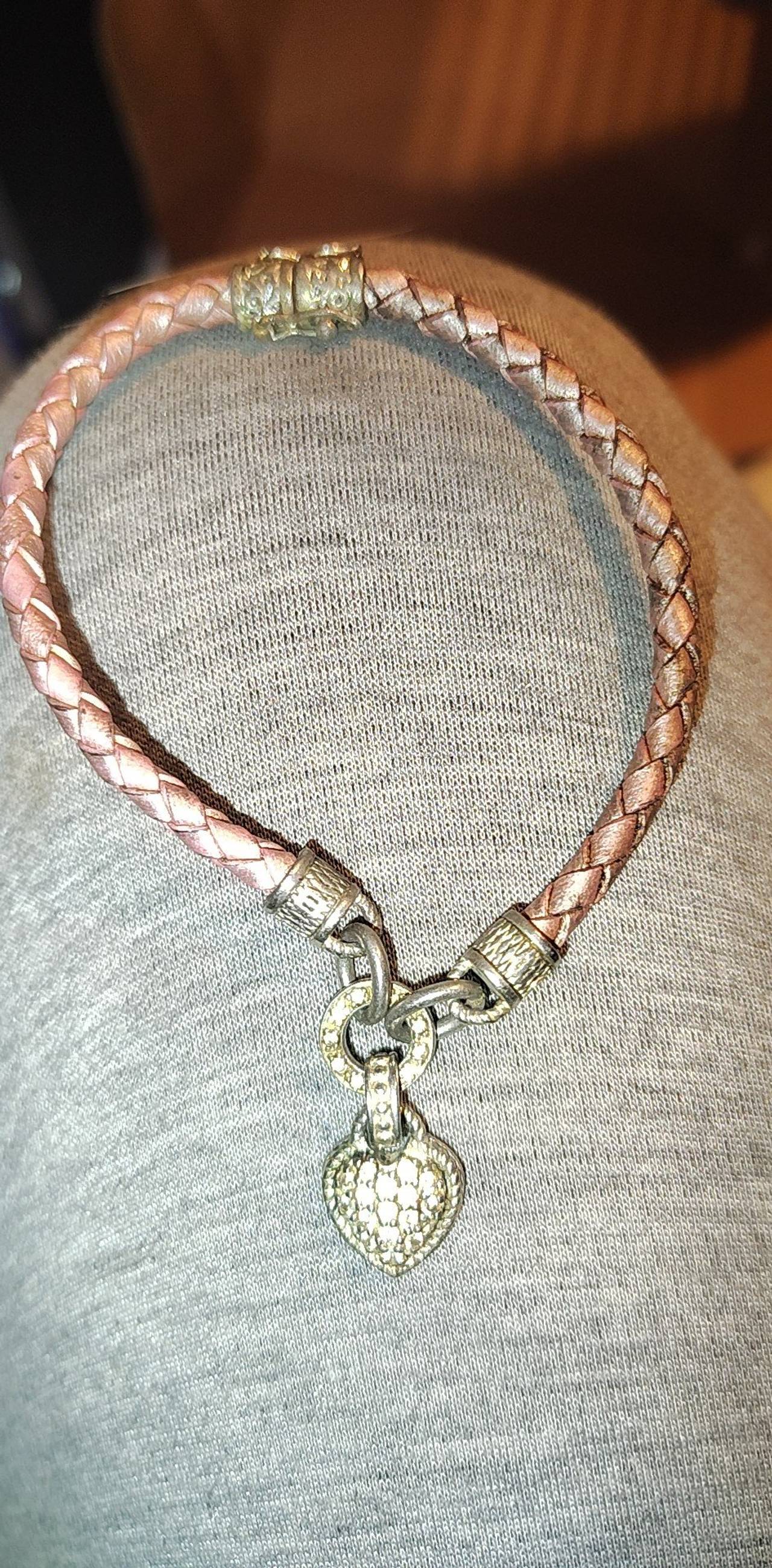 Brighton Braided Leather Heart Charm Bracelet