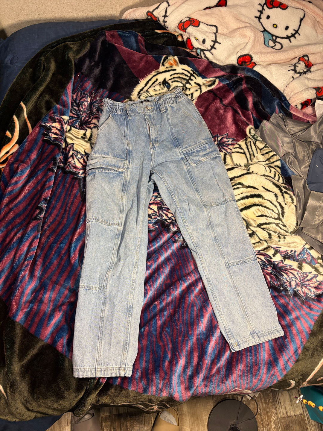 Light Wash Denim Cargo Pants