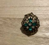 Vintage Gold-Tone Green Rhinestone Brooch - Image 1