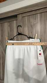 New Women’s Champion White Track Pants w/Green Stripes Pink lettering Size Large - Image 8