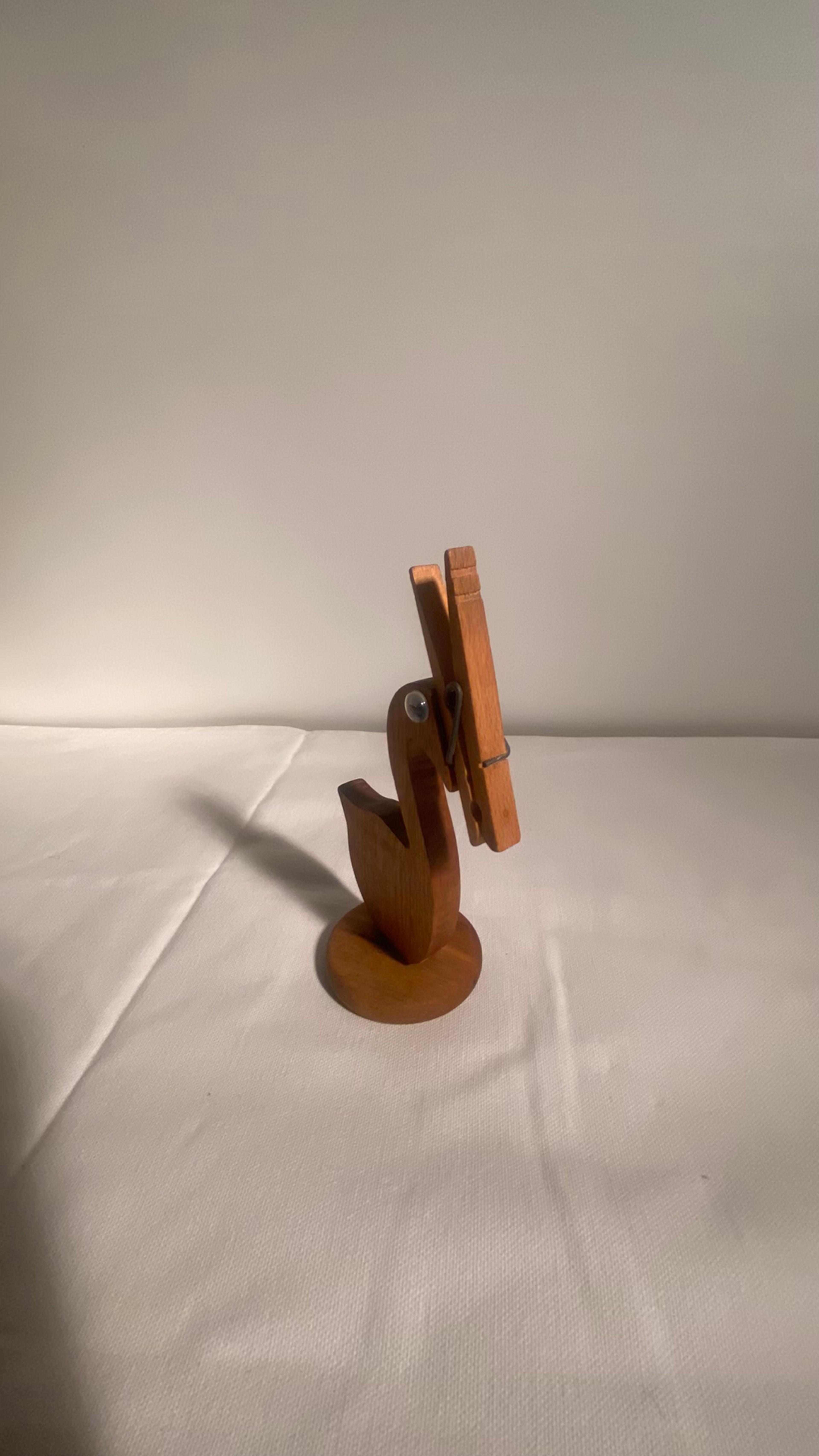 Wooden Bird Figurine with Clothespin Beak - Image 2