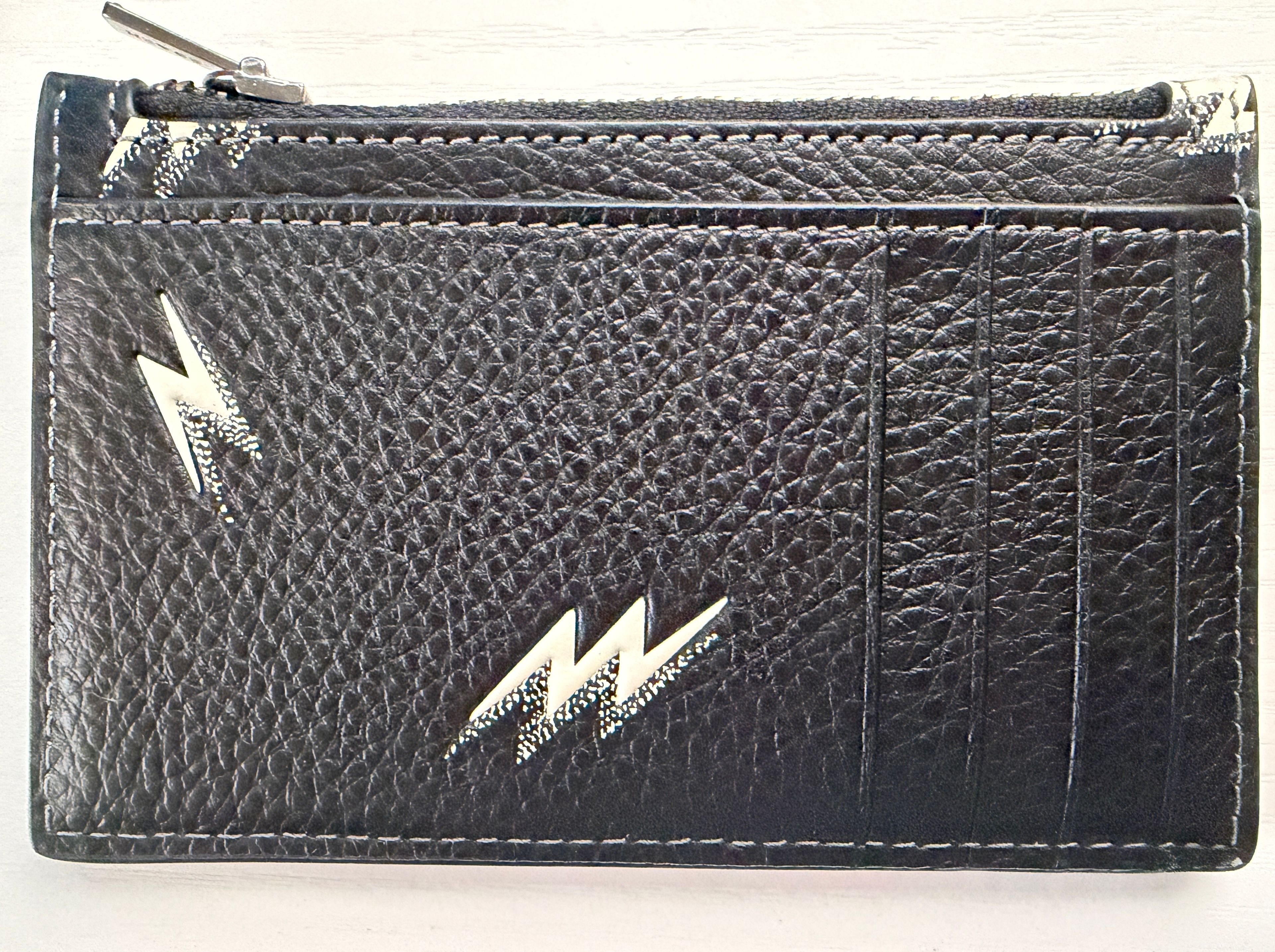 Coach Black Leather Zip Card Case with Lightning Bolt Print - Image 3