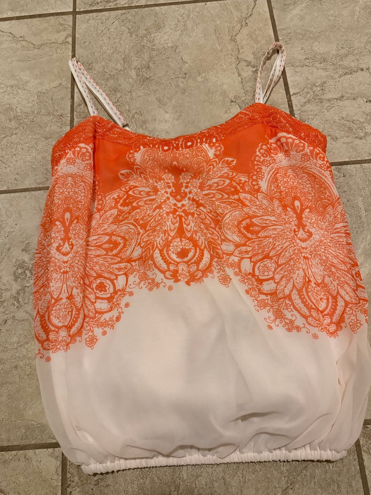 One September Orange and White Patterned Tank Top - XS