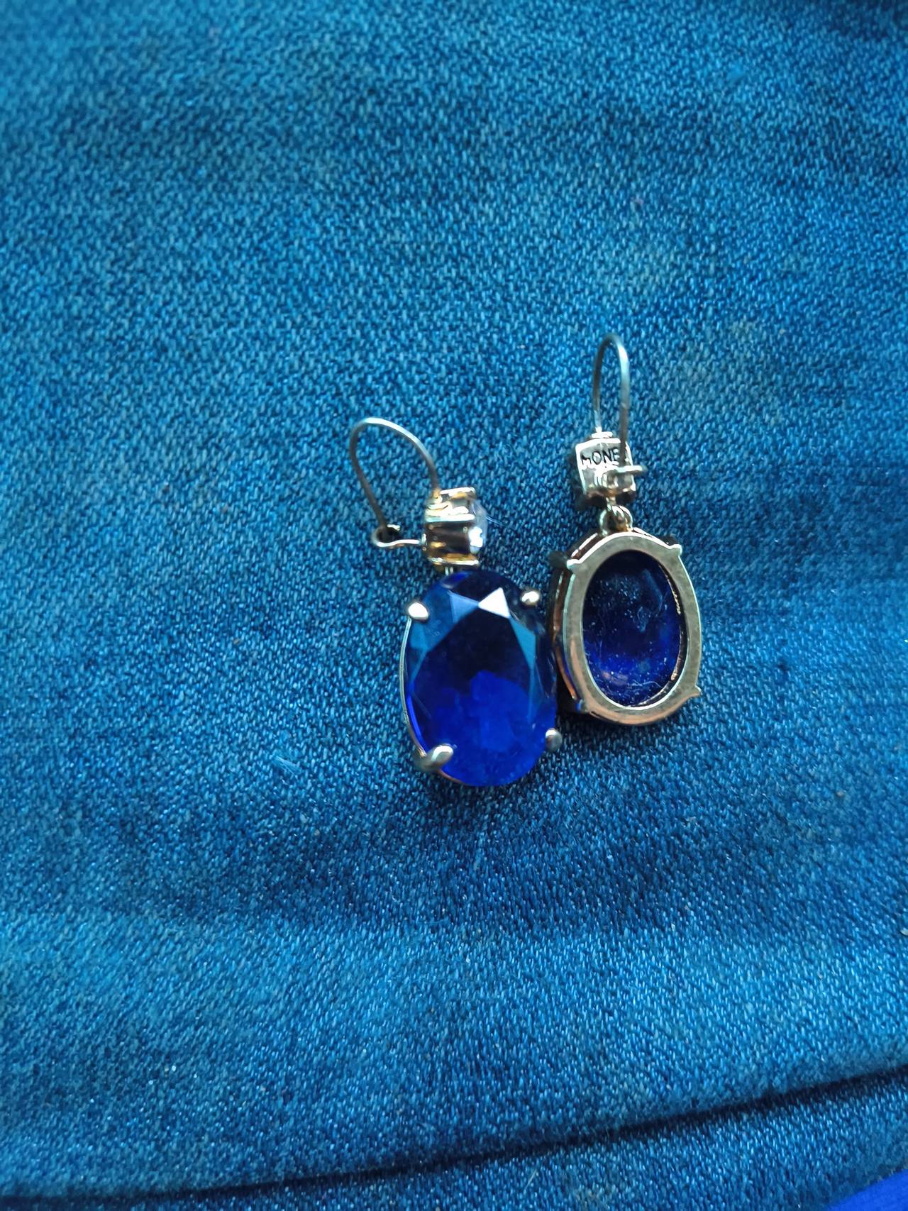 Monet Vintage Blue Stone Oval Drop Earrings