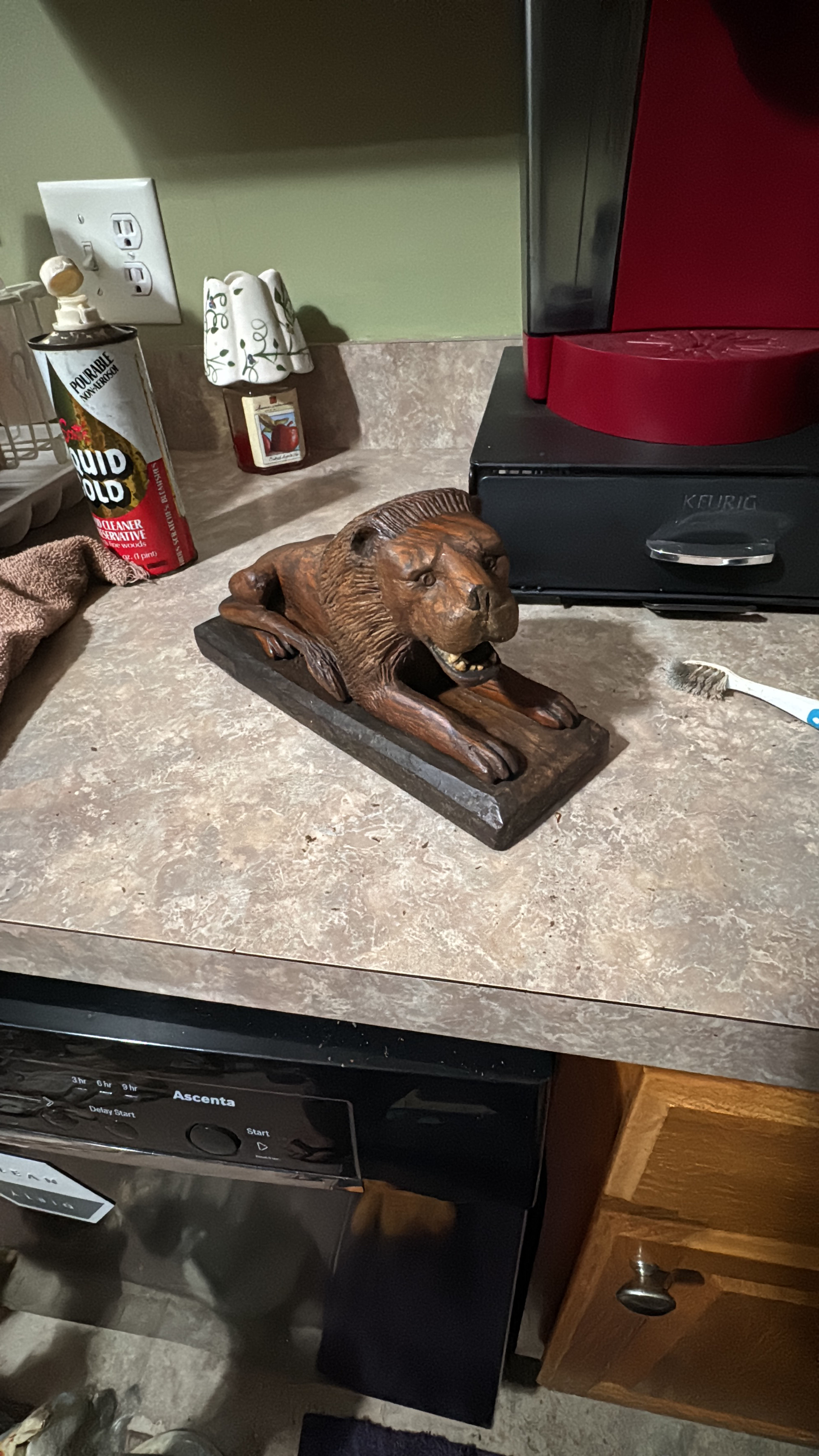 Hand Carved Wooden Lion Statue