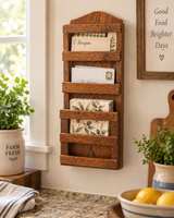 Vintage Oak Wall Mount Mail and Recipe Holder - Image 5