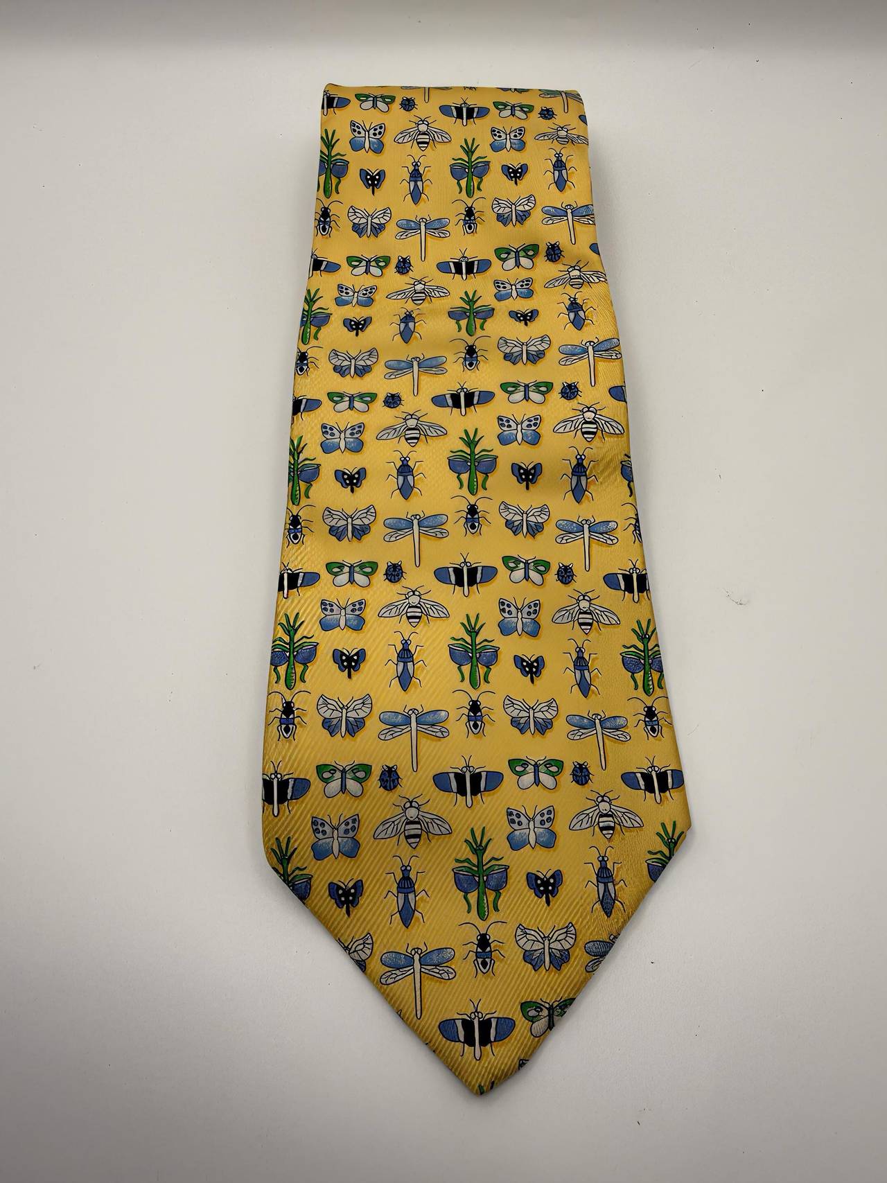 Salvatore Ferragamo Yellow Insect Print Silk Tie