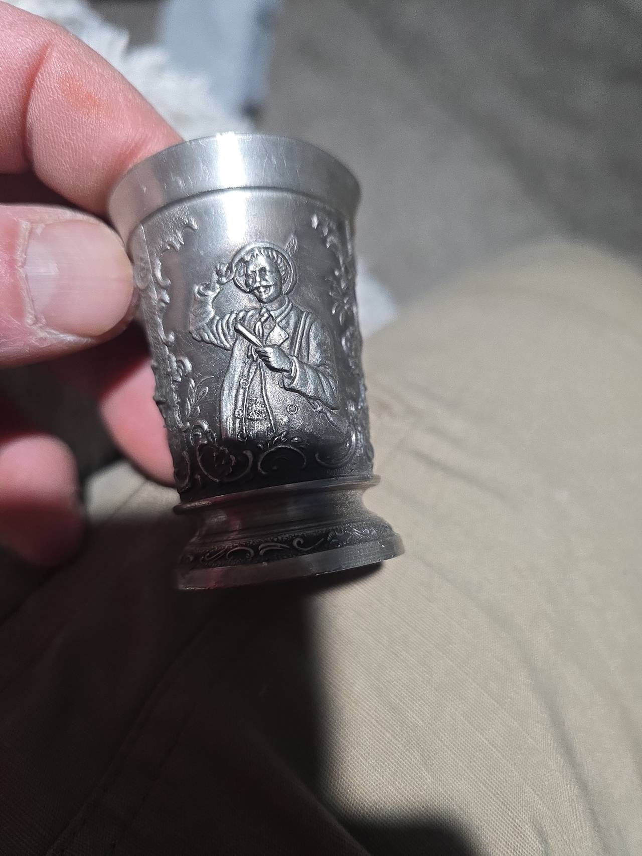 SKS Zinn Pewter Shot Glass with Relief Design