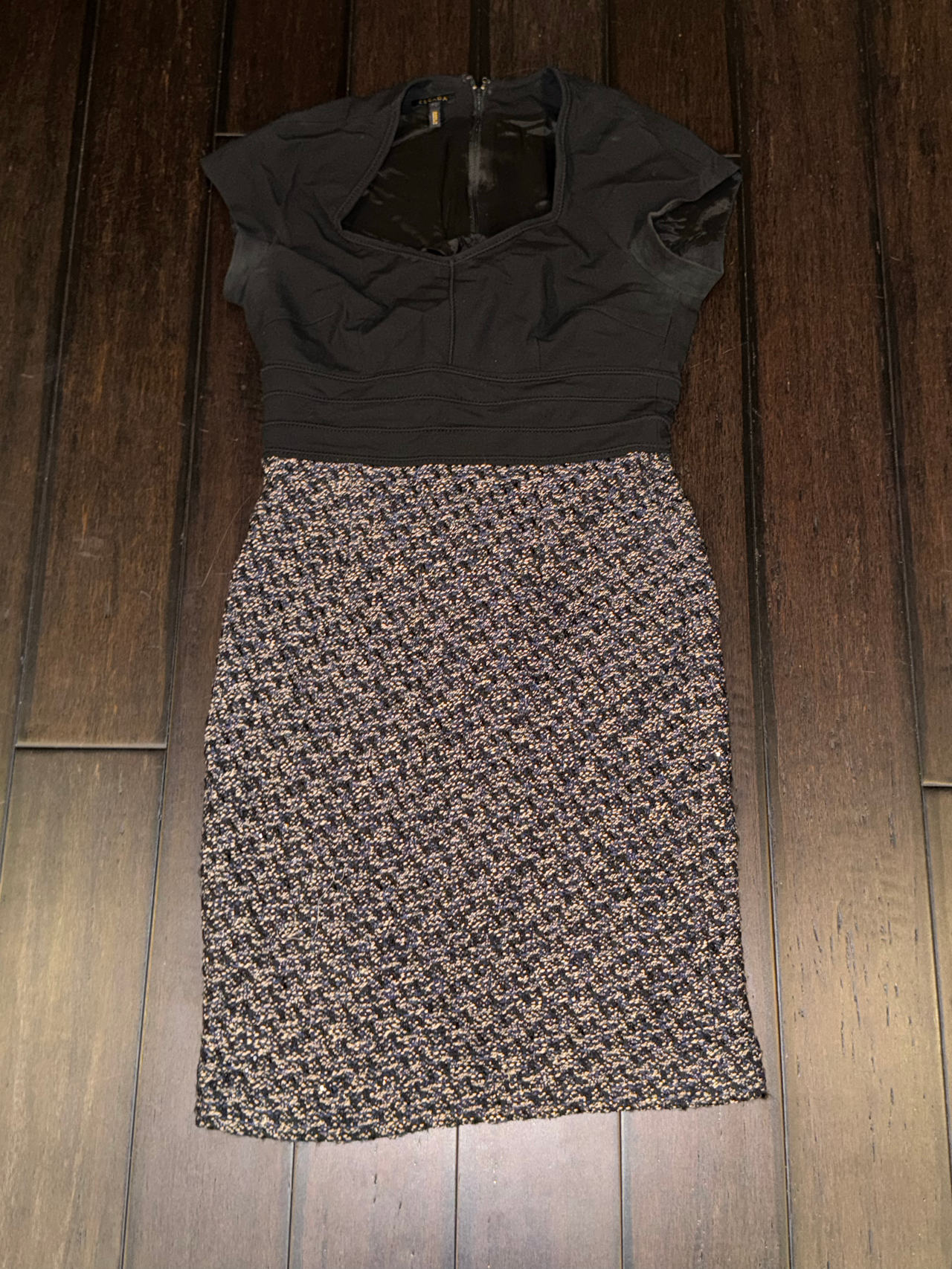 ESCADE SIZE 38 Tweed Sheath Dress Dalissan Black