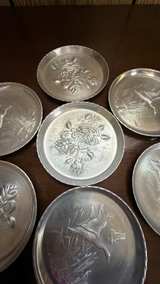 Vintage Embossed Aluminum Coasters Set of 7 - Image 8