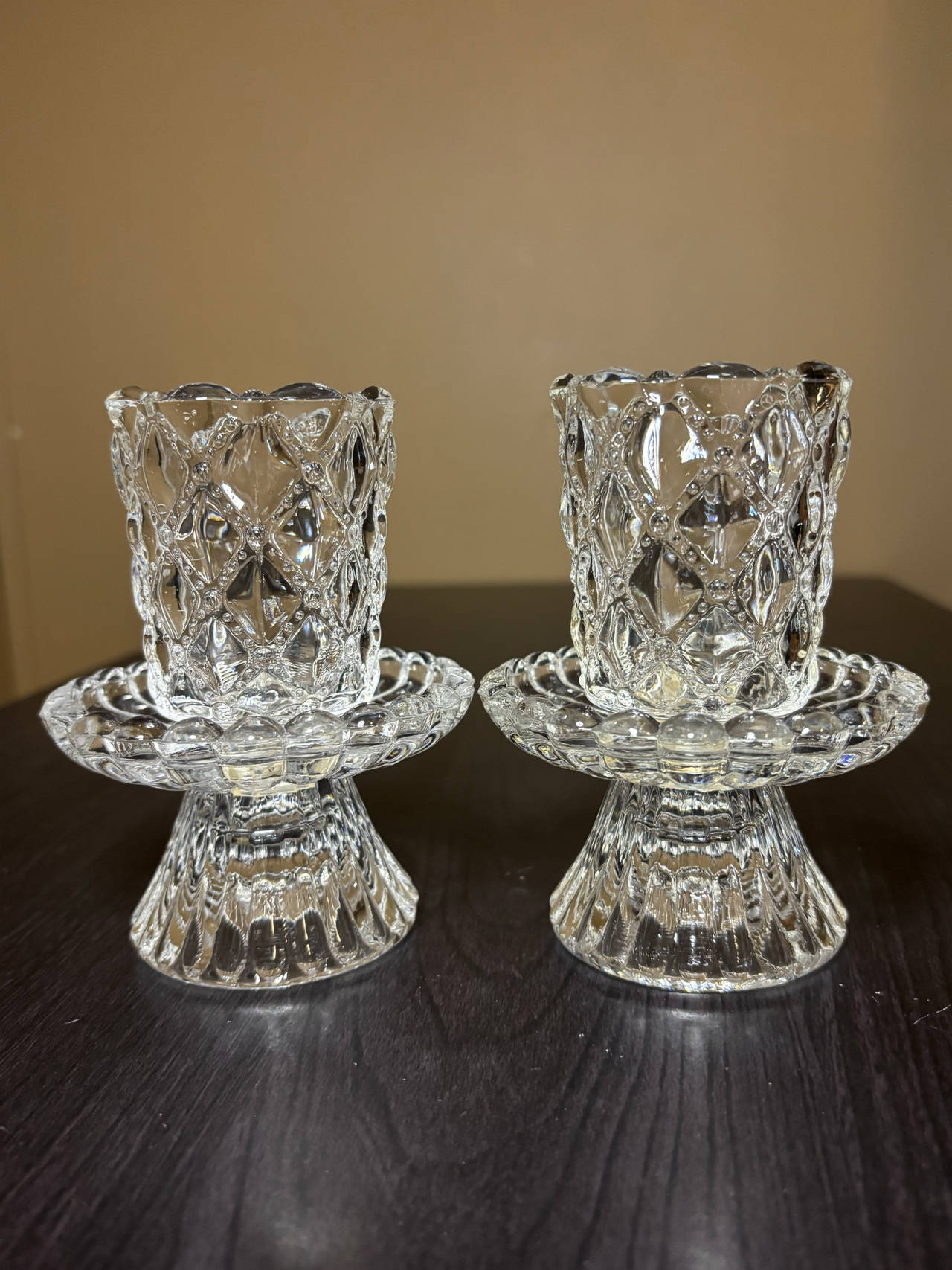 Vintage PartyLite “Quilted Crystal Pair” 
Votive Candle Holder Pair