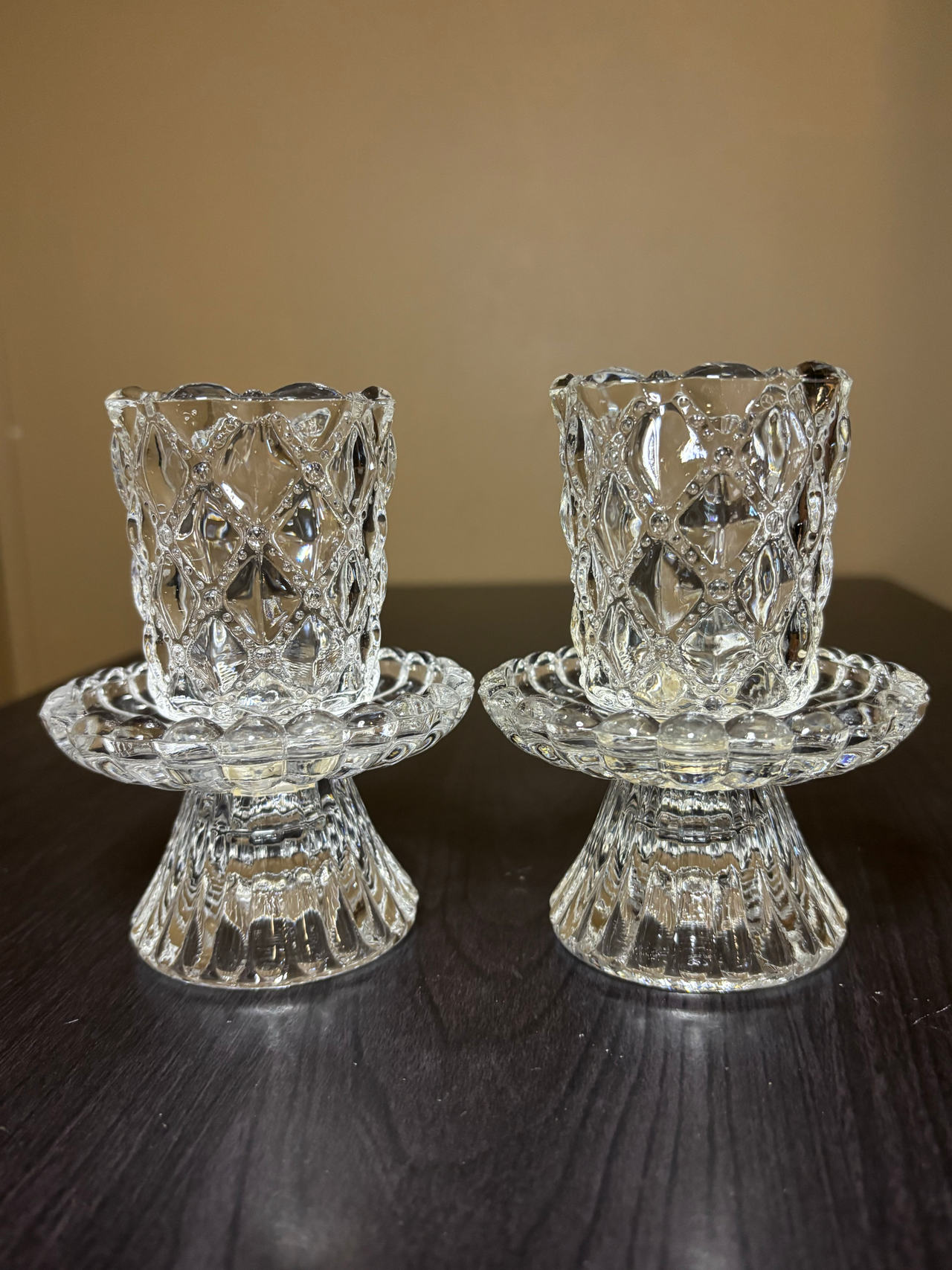 Vintage PartyLite “Quilted Crystal Pair” 
Votive Candle Holder Pair