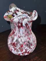 Chalet Art Glass Cranberry Splatter Pitcher Vintage MCM Mid-Century Sticker - Image 3