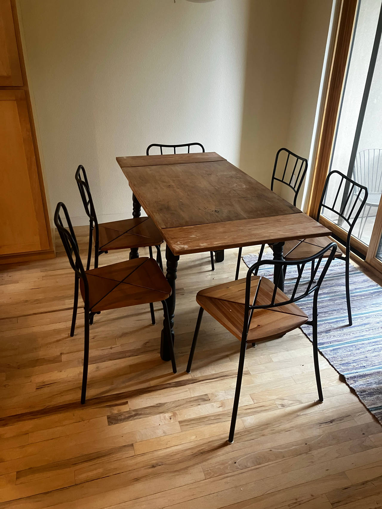 Rustic Wood Dining Table and 6 Metal Chairs Set