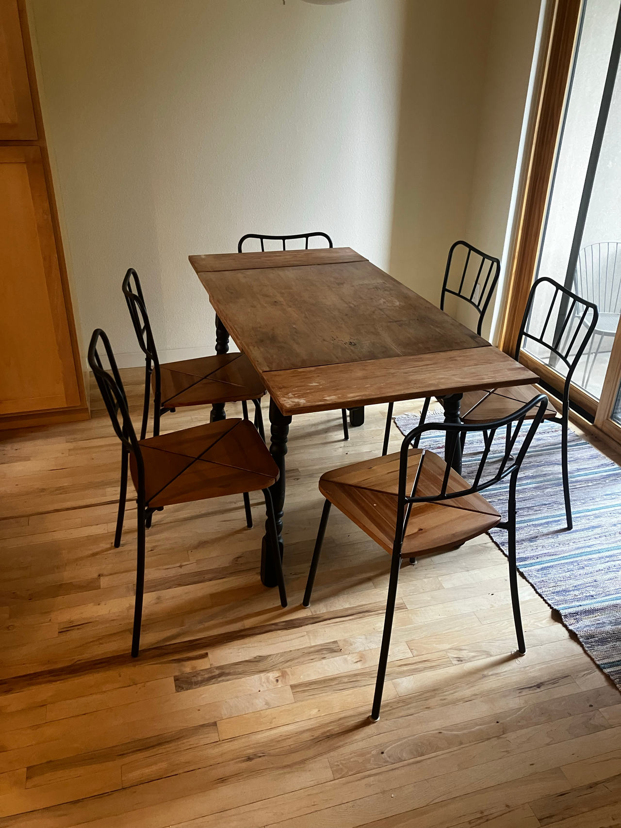 Rustic Wood Dining Table and 6 Metal Chairs Set