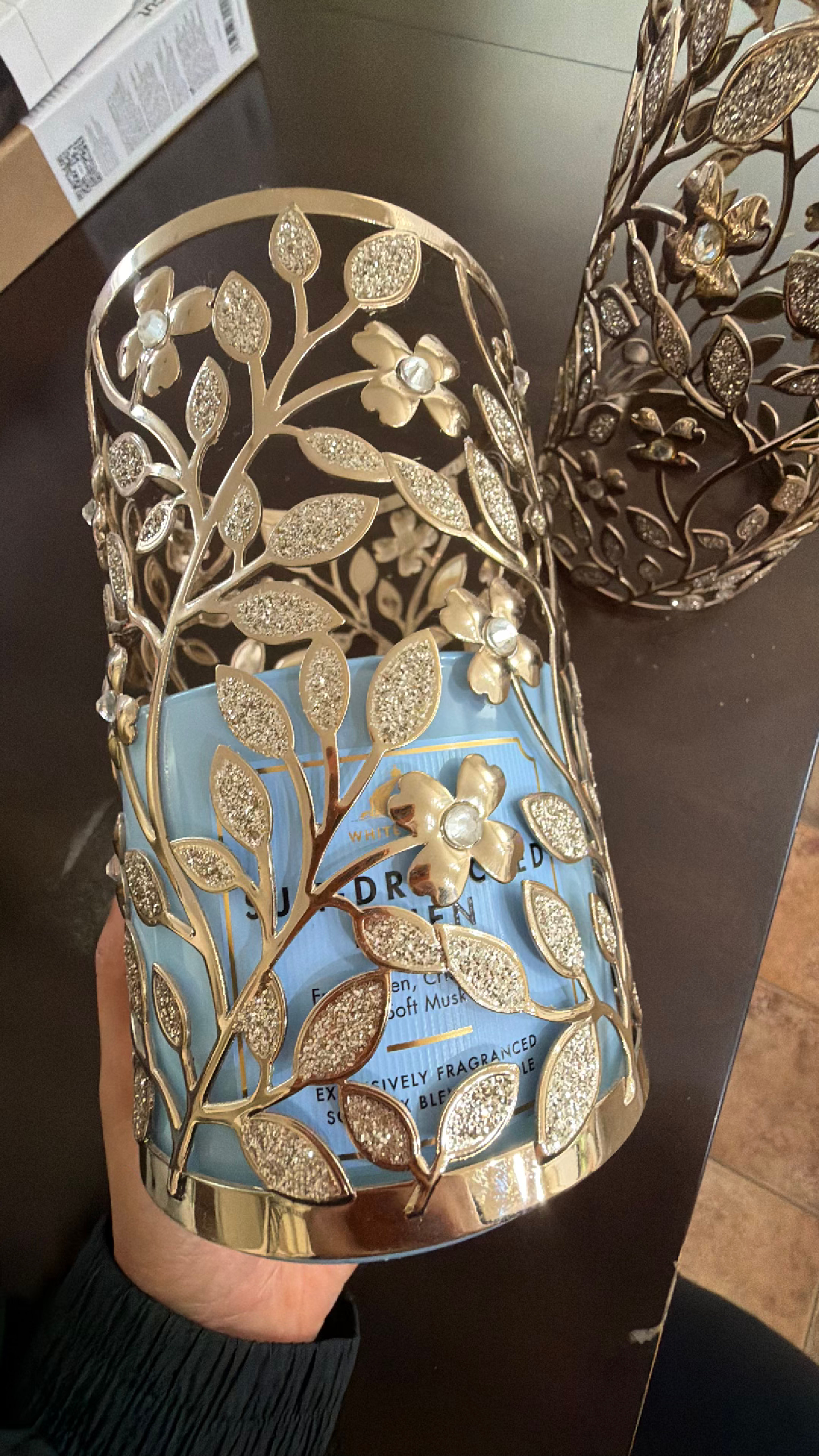 Bath & Body Works Botanical Bling 3-Wick Candle Sleeve Holder – Gold/Rose Gold - Image 2