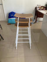 Stackable Bar Stools with Wooden Seat and White Metal Frame - Image 1
