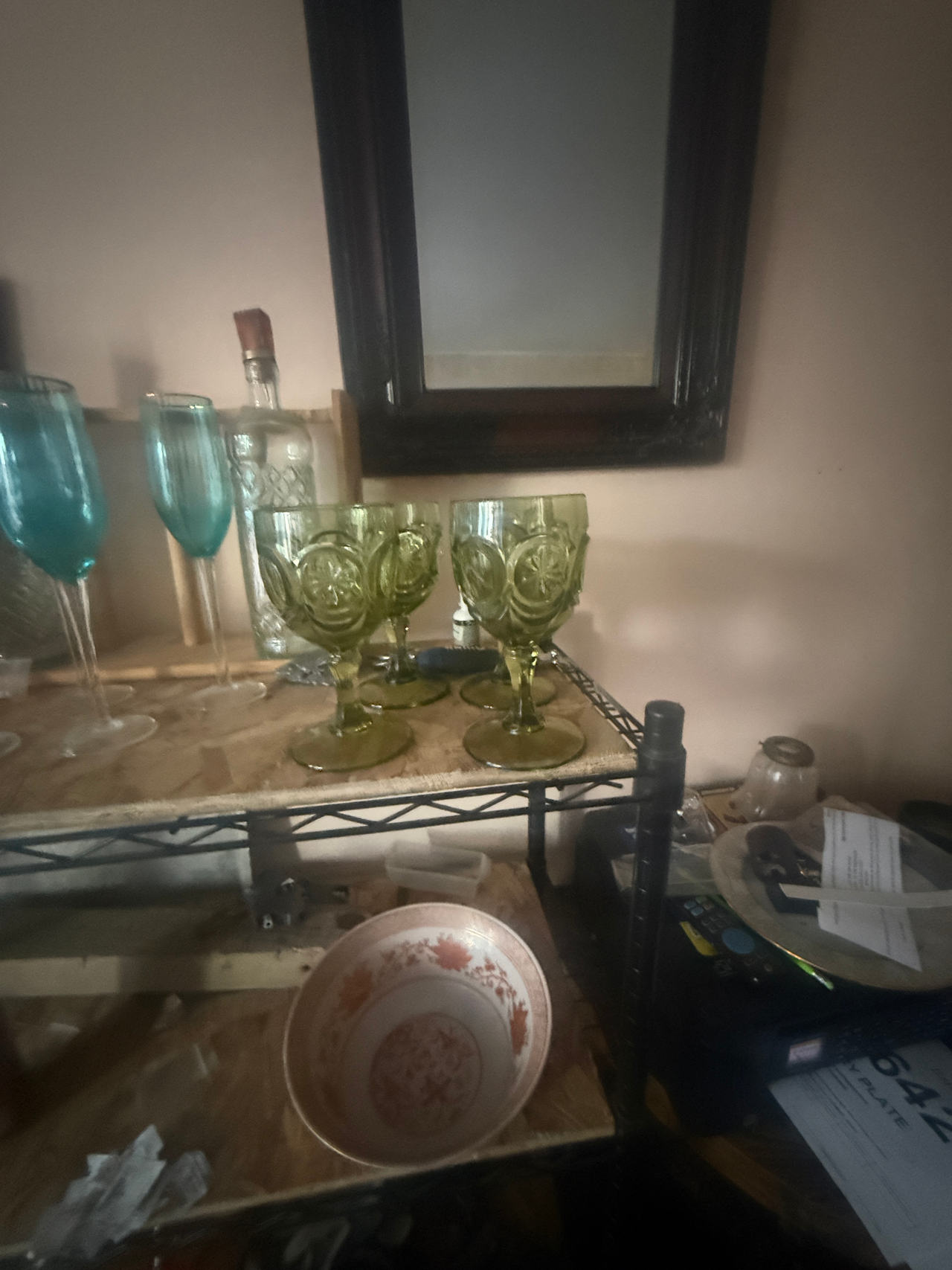 L.E. Smith Moon and Star Green Glass Goblets