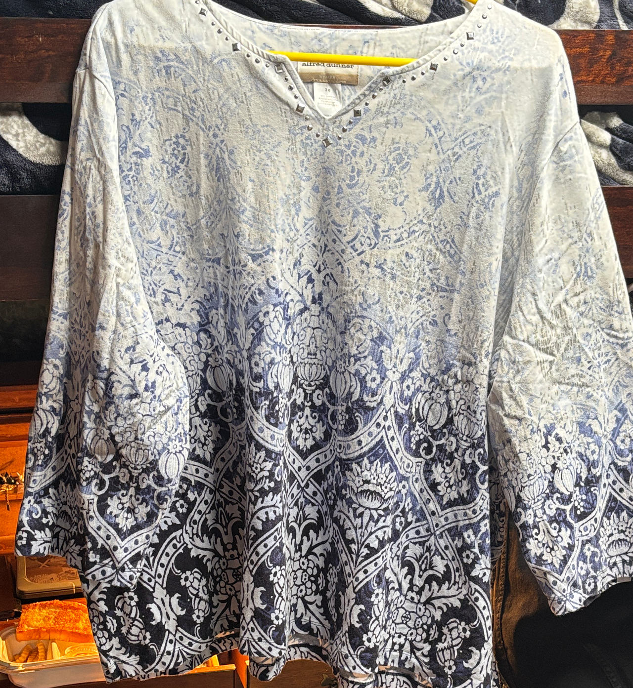 Alfred Dunner Ombre Paisley Studded V-Neck Top 3X