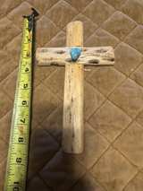 Handcrafted Southwestern Wooden Cross with Turquoise Accents - Image 2