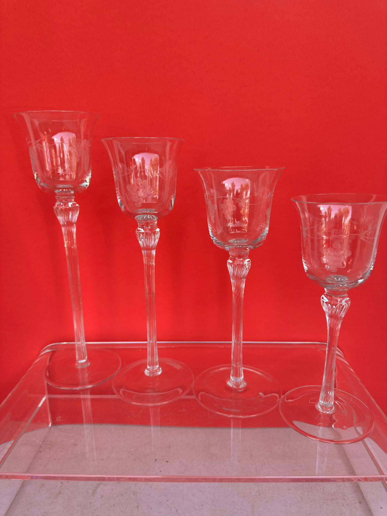 Set of 4 Graduated Etched Glass Candle Holders