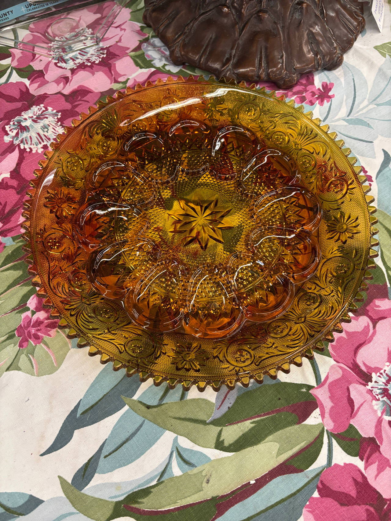Amber Brown Glass egg plate