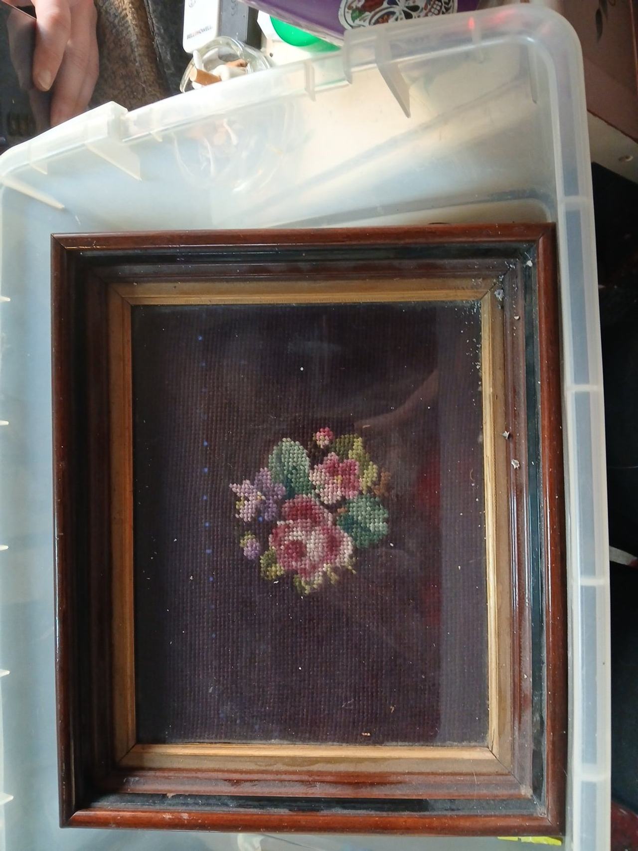 Vintage Framed Floral Needlepoint
