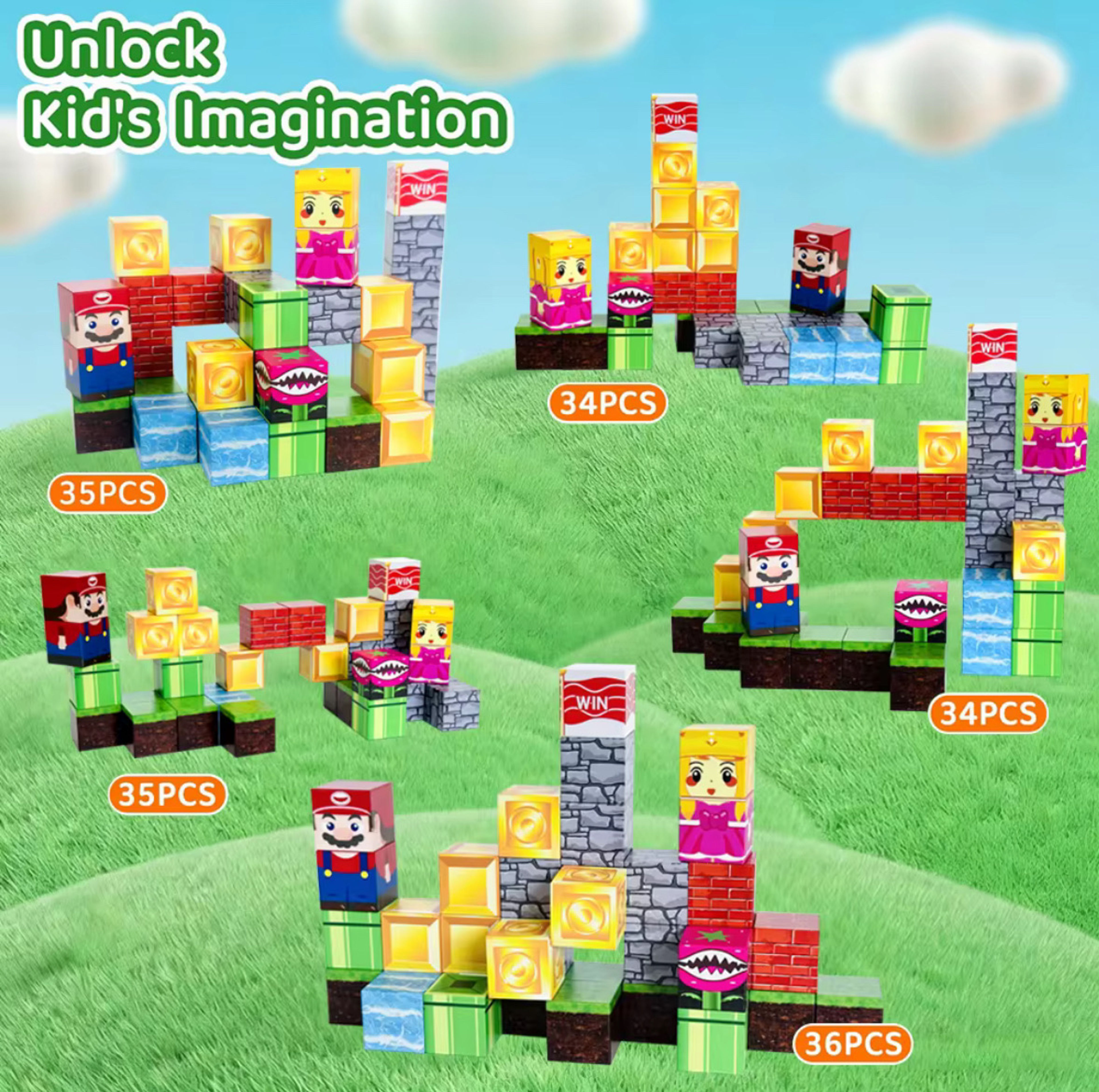 Travel Magnet Mario 35PCS Building Blocks Magnetic Cube Educational STEM DIY - Image 5