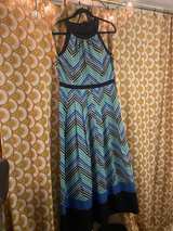Ann Taylor Stripe Blue Green Maxi Halter Dress - size 12P - Image 1